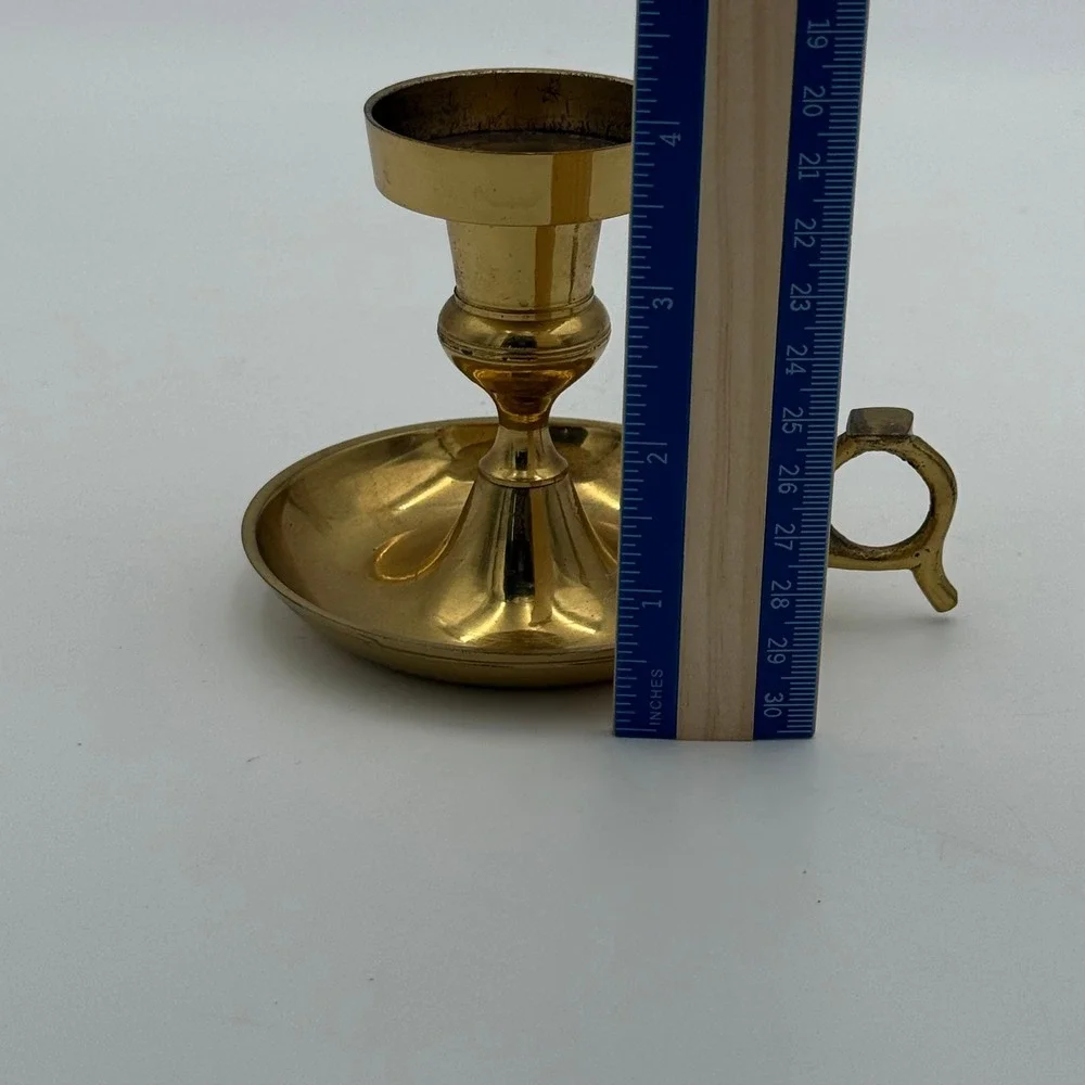 Vintage Solid Brass Chamberstick Candle Holder Finger Loop Handle Made in India